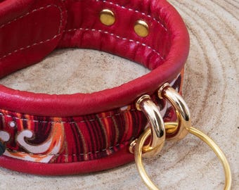 Kinkyo Collar Red – Japanese Inspired Leather Collar with O-Ring & Dual D-Rings, Padded BDSM Choker, Customizable Handmade Gear