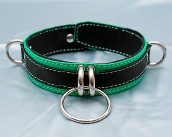 Green Leather Collar Small Medium Large: Handmade Adjustable O Side D Rings