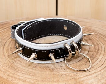 Spiked Vinyl Collar (White) – Adjustable Fetish Choker for Men, Subs, and Cosplay