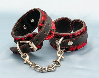 Belt leather cuffs red leopard print