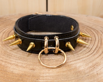 Spiked Vinyl Collar (Black) – Adjustable Fetish Choker for Men, Subs, and Cosplay