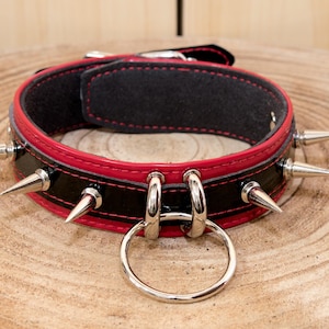 Spiked Vinyl Collar (Red) – Adjustable Fetish Choker for Men, Subs, and Cosplay