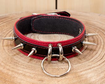 Spiked Vinyl Collar (Red) – Adjustable Fetish Choker for Men, Subs, and Cosplay