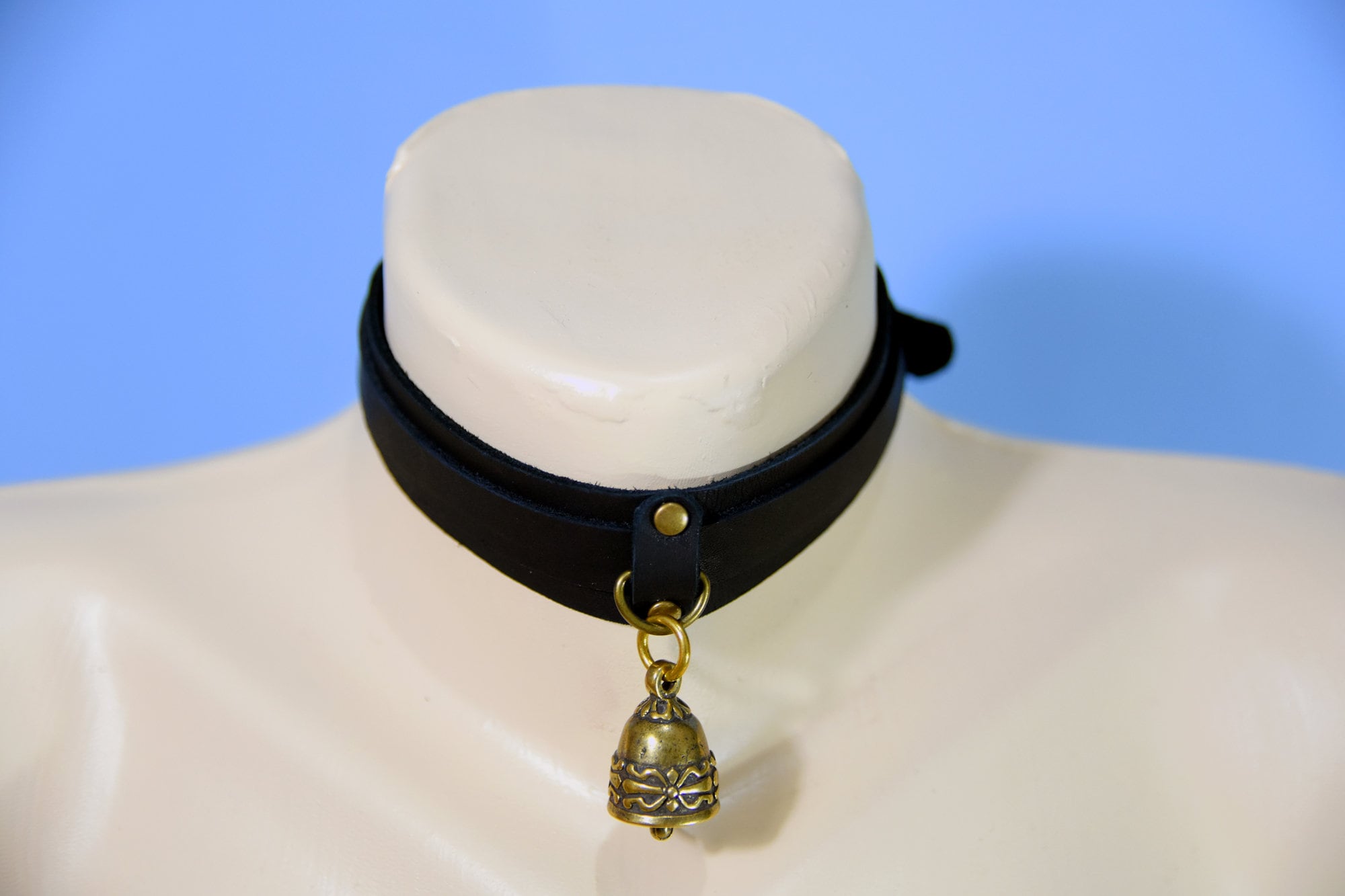 Leather brass bell collar Etsy