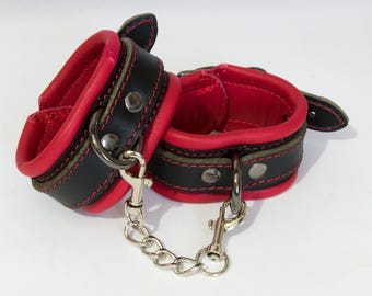 Padded Leather Wrist Cuffs with Connecting Chain