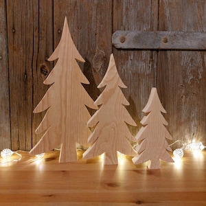 3er Set Weihnachtsbäume aus Naturholz, Dekoration Deko aus Holz Tischdeko, Fensterdeko Holz Tannenbaum