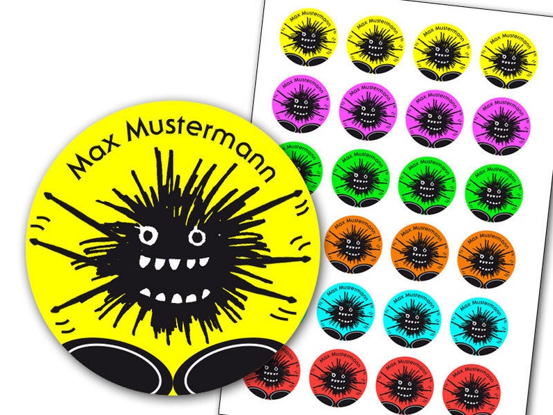 Sticker Monster Drummer, personalized, sticker monster with own name or desired text and colors, 24 pieces image 2