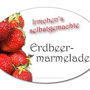 Persönliche Aufkleber für Erdbeermarmelade, Marmelade Etiketten Erdbeer, personalisiert, 18 Stk. Bild 1
