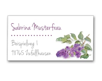 Flieder Sticker, personalisiert, Adressaufkleber Fliederzweig, Aufkleber Adresse mit Blumen Illustration, persönlich, 44 Stk.