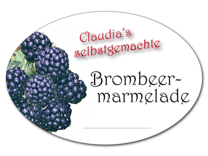 Persönliche Aufkleber für Brombeermarmelade, Marmelade Etiketten Brombeere, personalisiert, 18 Stk. Bild 1