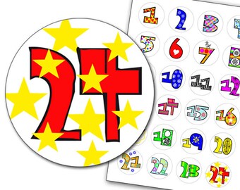 Zahlensticker Adventskalender 1-24, Aufkleber Adventskalenderzahlen, 40mm, matt oder glänzend