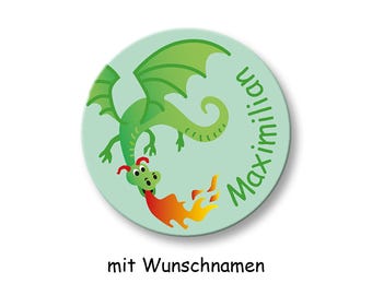 Personalized dragon button with name, fire-breathing dragon pin, personal party favor for children's birthdays