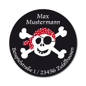 Sticker Pirat, personalisiert, Adressaufkleber persönlich, Aufkleber Pirat Adresse oder Wunschtext, 24 Stk. Bild 1