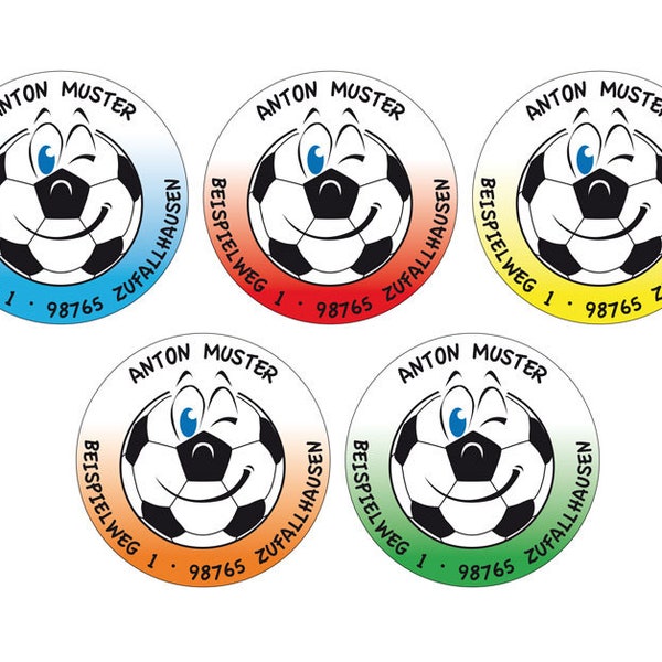 Sticker Fußball personalisiert, Adressaufkleber Fußball, Aufkleber Fussball mit Adresse oder Name und Klasse oder Wunschtext, 24 Stk.