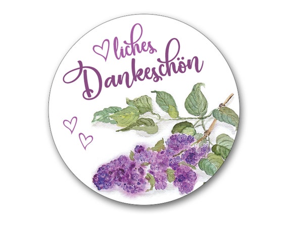 Danke Sticker Flieder, Papier matt oder glänzend, Aufkleber Fliederzweig, 24 Stk.