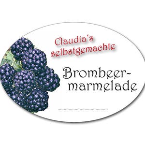 Persönliche Aufkleber für Brombeermarmelade, Marmelade Etiketten Brombeere, personalisiert, 18 Stk.