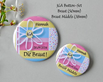 Button-Set für den Junggesellinnen-Abschied, Pastellfarben, personalisiert, JGA Buttons