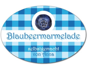 Marmelade Etiketten Blaubeere, persönliche Aufkleber Blaubeermarmelade, 18 Stück, personalisiert