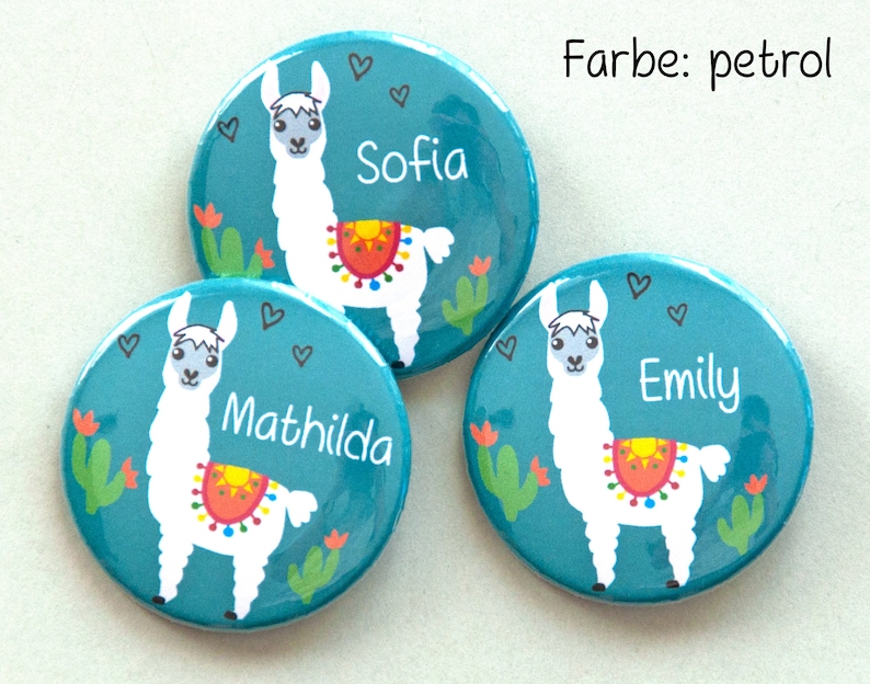 Button Lama personalized with name / Alpaca pin / Birthday gift / with color variations image 2