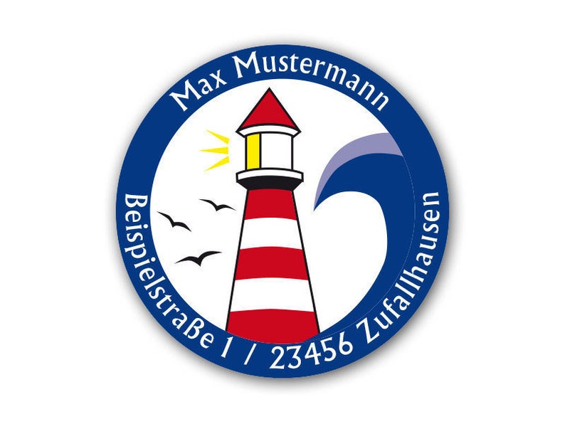 Aufkleber Leuchtturm, personalisiert, Adressaufkleber maritim, Sticker Adresse oder Wunschtext, persönlich, 24 Stück Bild 1