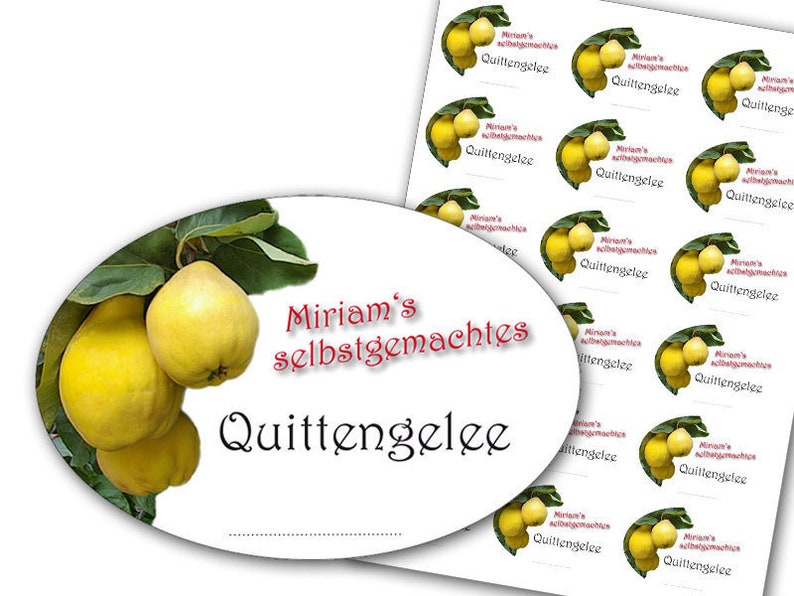 Persönliche Aufkleber für Quittengelee, Quittenlikör, Quitte Marmelade Etiketten, personalisiert, 18 Stk. Bild 2