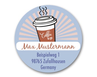 Sticker Coffee-to-go, personalisiert, Adressaufkleber Kaffee, Aufkleber Kaffee mit Adresse oder Wunschtext, 24 Stk.