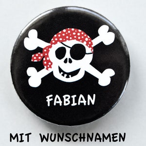 Button pirate skull with name, personalized, pin, guest gift children's birthday