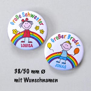 Button Große Schwester / Großer Bruder mit Namen personalisiert, persönlicher Anstecker Großer Bruder oder Große Schwester, Wunschname