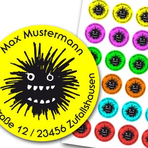 Sticker Monster personalisiert / Adressaufkleber Monster / Aufkleber Monster Adresse Name und Klasse oder Wunschtext / persönlich / 24 Stück Bild 1