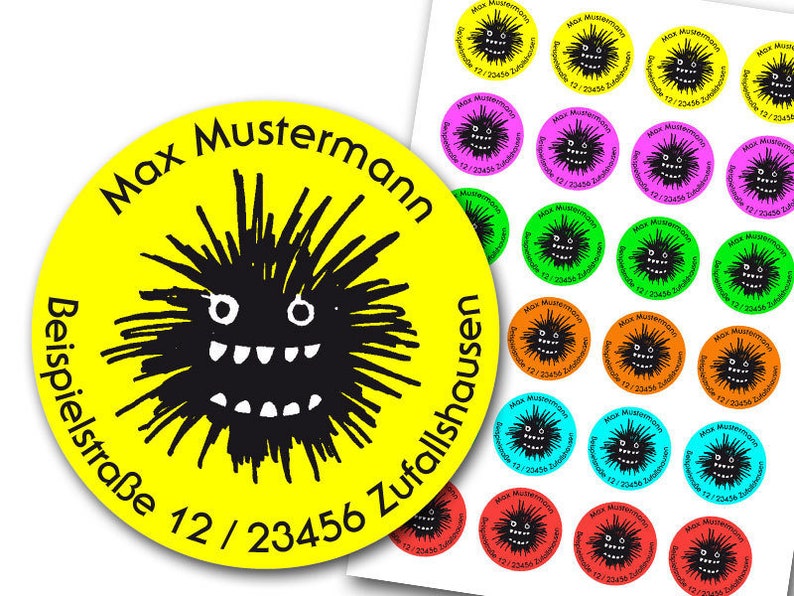 Sticker Monster personalisiert / Adressaufkleber Monster / Aufkleber Monster Adresse Name und Klasse oder Wunschtext / persönlich / 24 Stück Bild 1