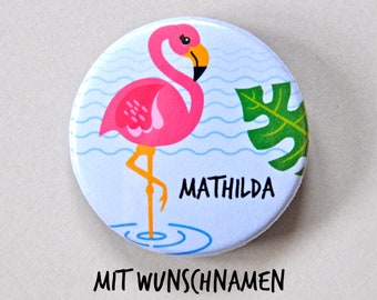 Button Flamingo mit Namen, personalisiert, Anstecker Flamingo, Gastgeschenk Geburtstag, persönlich