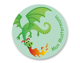 Sticker Drache, personalisiert, Adressaufkleber persönlich, Aufkleber Drache mit Adresse, Name und Klasse oder Wunschtext, 24 Stück