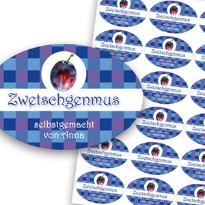 Persönliches Etikett für Zwetschgenmus, Marmelade Aufkleber Zwetschge, Sticker Pflaume, personalisiert, 18 Stk. Bild 2