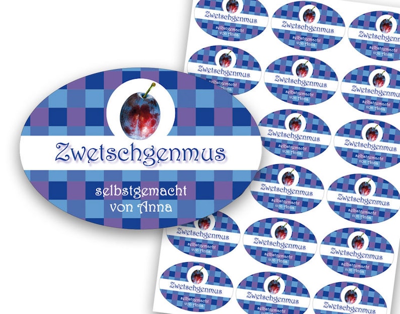 Persönliches Etikett für Zwetschgenmus, Marmelade Aufkleber Zwetschge, Sticker Pflaume, personalisiert, 18 Stk. Bild 2