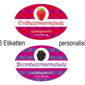 Jam labels strawberry or blackberry, personalized, personal stickers, jam stickers personally image 1