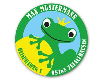 Sticker Froschkönig, personalisiert, Adressaufkleber Frosch, Aufkleber Froschkönig mit Adresse oder Wunschtext, persönlich, 24 Stk.