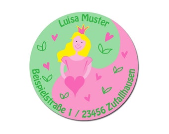 Aufkleber Prinzessin, personalisiert, Adressaufkleber persönlich, Sticker Prinzessin mit Adresse oder Wunschtext, 24 Stk.