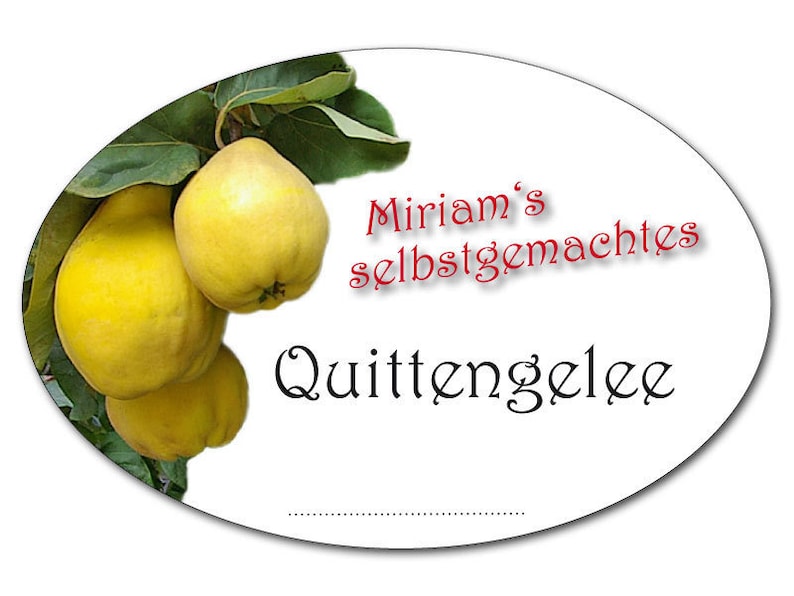 Persönliche Aufkleber für Quittengelee, Quittenlikör, Quitte Marmelade Etiketten, personalisiert, 18 Stk. Bild 1