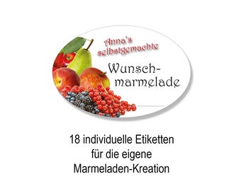 CUSTOM JAM: personalized labels, custom stickers for jam, 18 pieces.