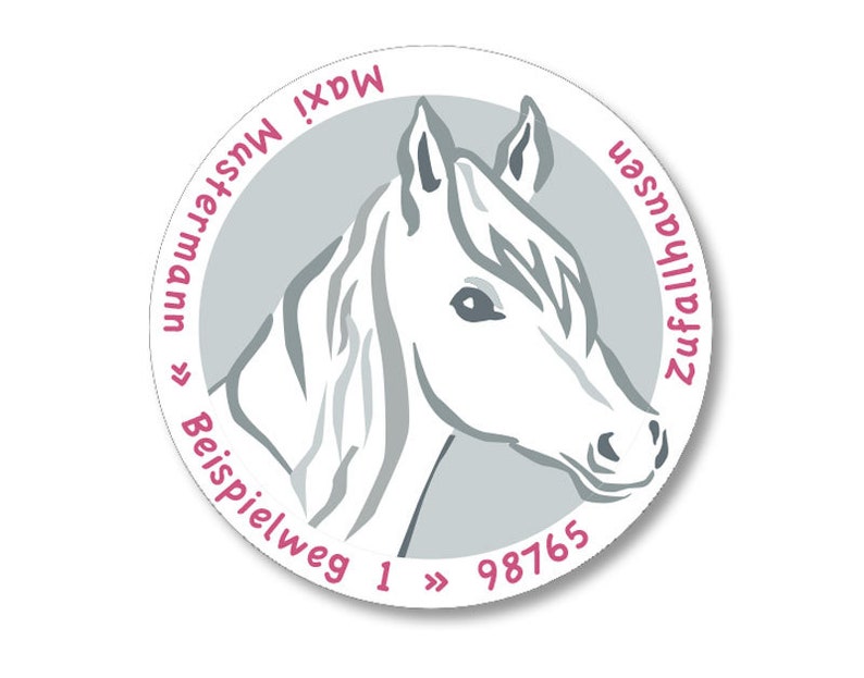 Aufkleber Pferd, personalisiert, Adressaufkleber Pony, Sticker Pferd mit Adresse oder Wunschtext, persönlich, 24 Stk. Bild 1