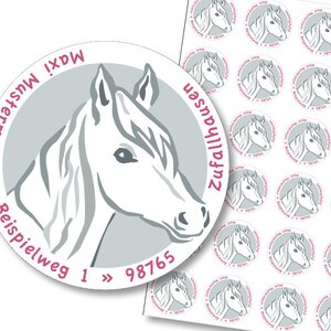 Aufkleber Pferd, personalisiert, Adressaufkleber Pony, Sticker Pferd mit Adresse oder Wunschtext, persönlich, 24 Stk. Bild 2