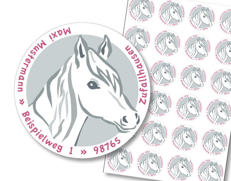 Aufkleber Pferd, personalisiert, Adressaufkleber Pony, Sticker Pferd mit Adresse oder Wunschtext, persönlich, 24 Stk. Bild 2