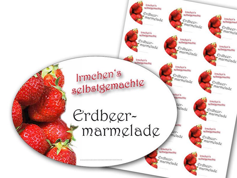 Persönliche Aufkleber für Erdbeermarmelade, Marmelade Etiketten Erdbeer, personalisiert, 18 Stk. Bild 2