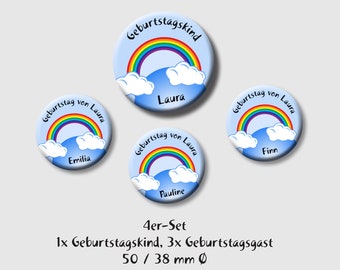 Button Regenbogen mit Namen, personalisiert, Anstecker Regenbogen, Gastgeschenk Kindergeburtstag