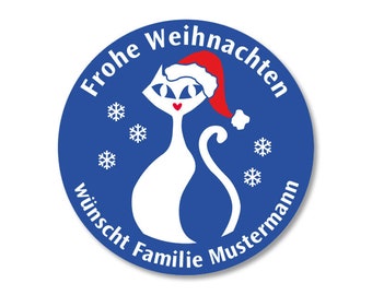 Persönliche Sticker für Weihnachtsgrüße 24 Stück / Aufkleber Weihnachten Katze / Weihnachtssticker Katze II