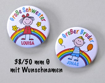 Button Big Sister, Big Brother with name, Badge Big Sister, Big Brother, personalized, desired text