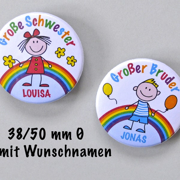 Button Große Schwester / Großer Bruder mit Namen / Anstecker Große Schwester Großer Bruder personalisiert / Wunschname