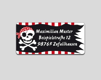 Sticker Piratenflagge, personalisiert, Adressaufkleber Pirat, persönlich, Aufkleber Adresse, Name und Klasse, 48 Stk.