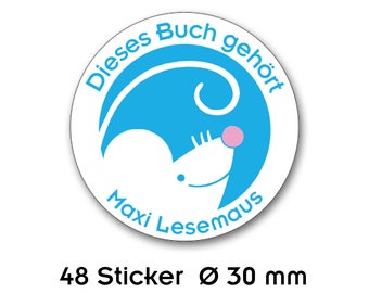 Aufkleber Lesemaus, personalisiert, Ministicker Mein Buch, Mini Sticker Maus, persönlich