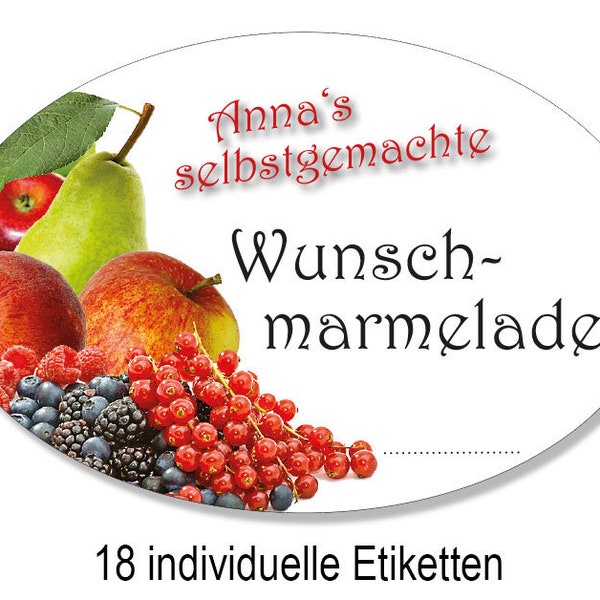 WUNSCHMARMELADE: ganz persönliche Etiketten, eigene Aufkleber für Marmelade, personalisiert, 18 Stk.